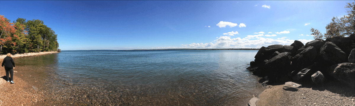 Susan Metoxen looking for agates on a Lake Superior Beach in the Michican UP
